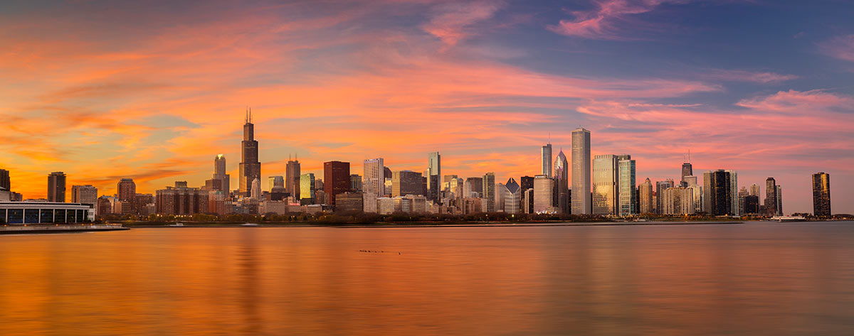 chicago skyline sunrise