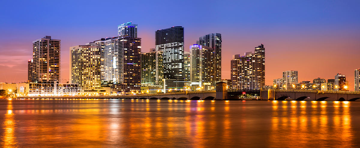 Miami Cityscape Sunset Reflections