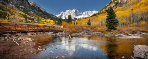 Maroon Bells Bridge with Fall Colors